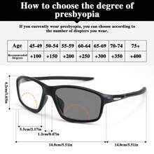1 Stück lässige photochromatische Lesebrille mit Bifokallinse, mit doppelt verwendbarer Linse, die sich drinnen/draußen einfärbt, bequemer Wechsel zum Lesen, ausgestattet mit rutschfesten Bügeln, eine stilvolle & sportliche photochromatische Bifokalbrille