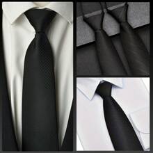 3 Peças/Conjunto Gravata Formal Preta com Listras Diagonais e Zíper, Conjunto de Gravatas para Negócios