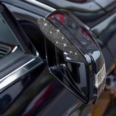 2 件装侧视镜雨挡，汽车后视镜雨眉，闪亮水晶后视镜雨挡保护罩，水钻防雨汽车侧视镜雨挡烟罩，通用型，后视镜雨板，雨挡，通用型，高端外观，适用于轿车、卡车、SUV