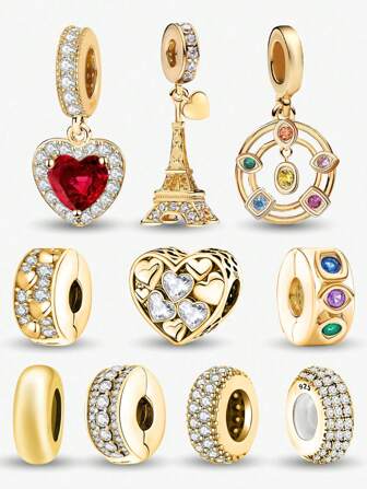 1Pc Fashionable Sparkling Red Heart Pendant Charm Bead Fit For Women Bracelets Bangles DIY Jewelry Making And Daily Outfit Matching Jewelry Decoration For Girls