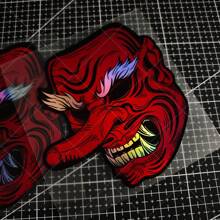 1pc Tengu Mythical Creature High-Quality Vinyl Laser Sticker - Ghost Mask, Noh Theatre Art, Horror-Themed, Japanese Style, Suitable For Cars, Motorcycles, Laptops, And Skateboards