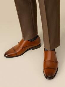 Men's Premium Monk Strap Slip-On Dress Loafers - Comfortable Leather-Like, Versatile For Business & Casual,Higher Quality! - 巧克力棕 - 查看 2