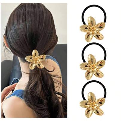 3 قطع ربطات شعر ذهبية، ربطات شعر معدنية للشعر الكثيف، تصميم هندسي أنيق، اكسسوارات شعر ذهبية مطاطية وغير ضارة بالشعر، حاملات ذيل الحصان بنمط المحيط 3 أنماط، اكسسوارات مجوهرات هدية، ربطات شعر، قطع رأس