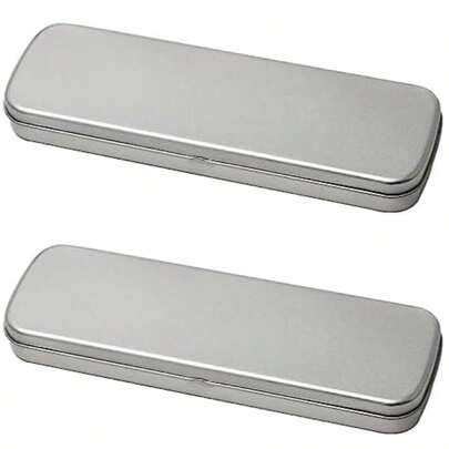 1个金属铅笔盒，高品质文具盒，带铰链，金属铅笔盒，适用于学校用品、笔筒、化妆刷收纳盒、包袋