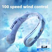 1pc New Intelligent Sliding Speed Adjustable Neck Fan With Type-C Charging, Long-Lasting Battery, LED Display, Bladeless Portable USB Mini Fan For Outdoor, Student, Home, Office, Travel, Fishing - Silent High Airflow