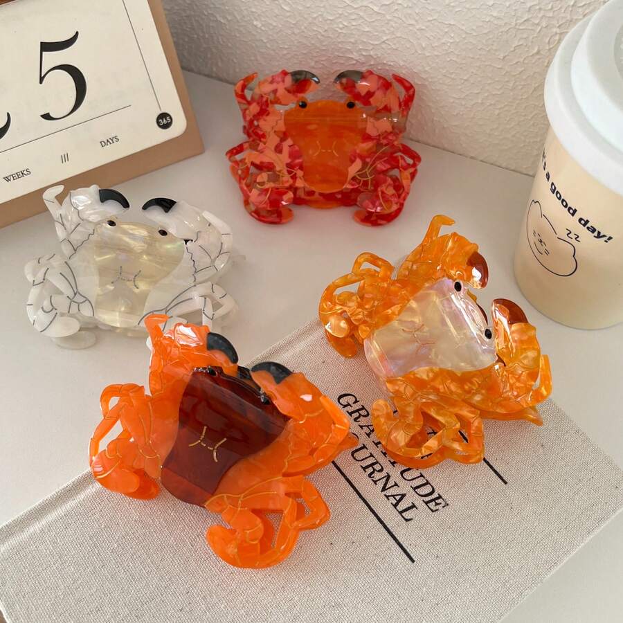 1pc Cute Animal Acrylic Claw Clip, Multicolor Crab, Shark Themed Ocean Style Hair Clip, Fashion Accessory For Daily Use, Home, School, Beach, Vacation, Work, Commute, Party, Gifts, Back To School, Versatile For Girls - Multicolor - View 1