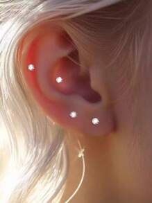 4 Pairs Classic Cubic Zirconia Stud Earrings Set In Black & White, Hypoallergenic, Can Be Worn While Sleeping, Copper Nickel-Free Plating, Suitable For Women's Daily Wear And As Valentine's/Thanksgiving Gifts, Versatile Fashion Accessory For All Seasons