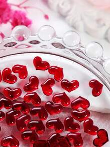 30pcs Heart Shaped 3D Nail Decorations, Cherry Red Rhinestone, Transparent Nail Jewelry, Odorless, DIY Finger Decors, Valentine"S Day Nail Accessories