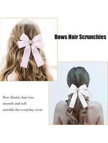3pcs Girls Bows Hair Scrunchies Pearl Elastic Hair Ties No Damage Ponytail Hair Ties Hair Accessories - Multicolor - View 6