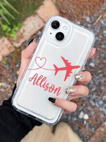 1pc Customized Minimalist Transparent Cute Airplane Design Personalized Travel Commemorative Phone Case Protective Cover For A13, A14, A15, A16, A33, A34, A35, A52, A53, A54, A55, S20, S21, S22, S23, S24, S25, Ultra Plus, 11, 12, 13, 14, 15, 16 Pro Max