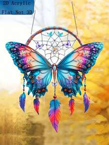 2D Bohemian Acrylic Butterfly & Feather Sun Catcher – Vibrant Colorful Dreamcatcher Wall Hanging, Perfect For Weddings, Festivals & Home Decor, No Electricity Needed, An Ideal Gift For Friends & Family - Multicolor - View 11