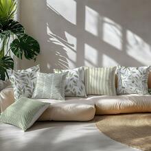 6 pièces Housses de coussin à motif géométrique de feuilles minimalistes vertes, imprimées sur un seul côté en velours pêche, 45*45/50*50/40*40CM Housses de coussin pour décoration de canapé en tissu moderne, décoration de fête, cadeau - 6 pièces - Vert - Voir 5