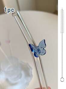 Juego de 6 Pajitas Reutilizables con Encanto de Mariposa - Juego de Bebida Encantado para Bodas/Despedidas de Soltera, Pajitas de Vidrio Caprichosas con Cepillo de Limpieza, Suministros para Fiestas, Accesorios de Cóctel para Jardín de Hadas, Perfecto para Fiesta de Soltera y Decoración de Compromiso Nupcial, Regalo para Novia