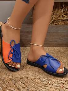 Women's Fashion Bohemian Style Flip Flops, Toe-Thong Sunflower Design Comfortable Flat Beach Slippers, Summer New Retro , With Woven Strap - Double Color - View 4