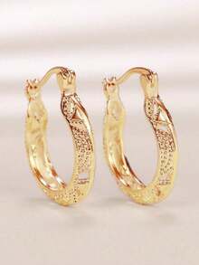 Textured Hoop Earrings - Yellow Gold - View 4