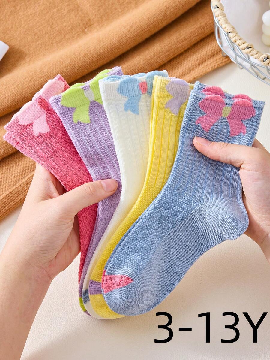 5/10 Đôi tất trẻ em mùa xuân/hè, tất dài đến bắp chân có nơ dễ thương cho bé gái, tất mắt cá chân màu cầu vồng, tất lưới thoáng khí mùa hè, tất mùa hè siêu mỏng - Nhiều màu - Xem 1