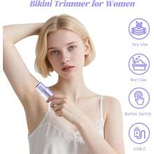 COSYGLOW Bikini Trimmer For Women, 2 In 1 Lady Facial Razor, IPX7 Waterproof Wet & Dry Body Hair Remover, Rechargeable Pubic Hair Trimmer, Electric Shaver For Face Underarm Leg Arm - 紫色 - 查看 2