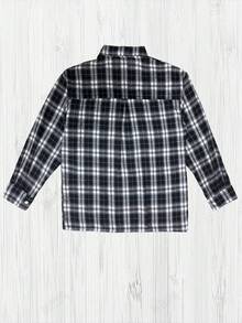 Women's Regular Plaid Dropped Shoulder Long Sleeve Loose Casual Shacket, Versatile Autumn