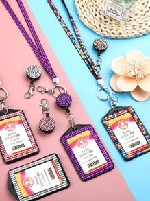 Fashionable Rhinestone Lanyard For Women - Elegant, Retractable ID & Key Holder With Sparkly Crystal Design Metal Clasp,Creative Portable Badge Holder