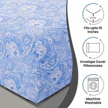 Lux Decor 6-Piece Paisley Bed Sheet Set, High-GSM Brushed Microfiber, 16-Inch Deep Pockets, Includes Sheets & Pillowcases, Soft, Hypoallergenic, Easy Care, Hotel-Quality Bedding, Twin, Full, Queen & King Sizes - 藍白色 - 查看 7