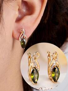 1 Pair Elegant High-End Interwoven Golden Zirconia Stone Women Dangle Earrings, Suitable For Daily And Party Wear