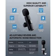 Microfone Celular Lapela  Sem Fio Android Profissional Karaokê 2 Microfone Para Celular Condensador Tipo-c Lightning - Maçã + 1 micro - Visão 3