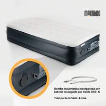 Colchon Inflable Electrico Matrimonial Queen Marthing CIEMAT Cama Inflable Portatil Con Bomba Electrica Integrada Facil de Usar Inflado Rapido Colchon Accesorios de Reparacion Ideal pa Hogar y Acampar - Blanco y Negro - Ver 8