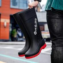 Bota Hombre Alta Para Lluvia Impermeable Industrial No Filtra Agua Transpirables Trabajo Jardinería Agricultura Lava Autos Suela Antideslizante Resistente Líquidos Detalles Brillosos Protectoras - Negro Rojo - Ver 4