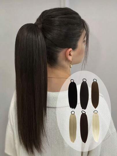 16 Zoll/26 Zoll Pferdeschwanz-Extensions, vielseitige elastische Bänder in Schwarz, Naturalschwarz, Kaffeebraun, Hellbraun, Blond, Mehrfarbig, hitzebeständige Extensions für Frauen, lange gerade DIY Wrap-Around Pferdeschwänze, weiche natürliche synthetische Pferdeschwänze