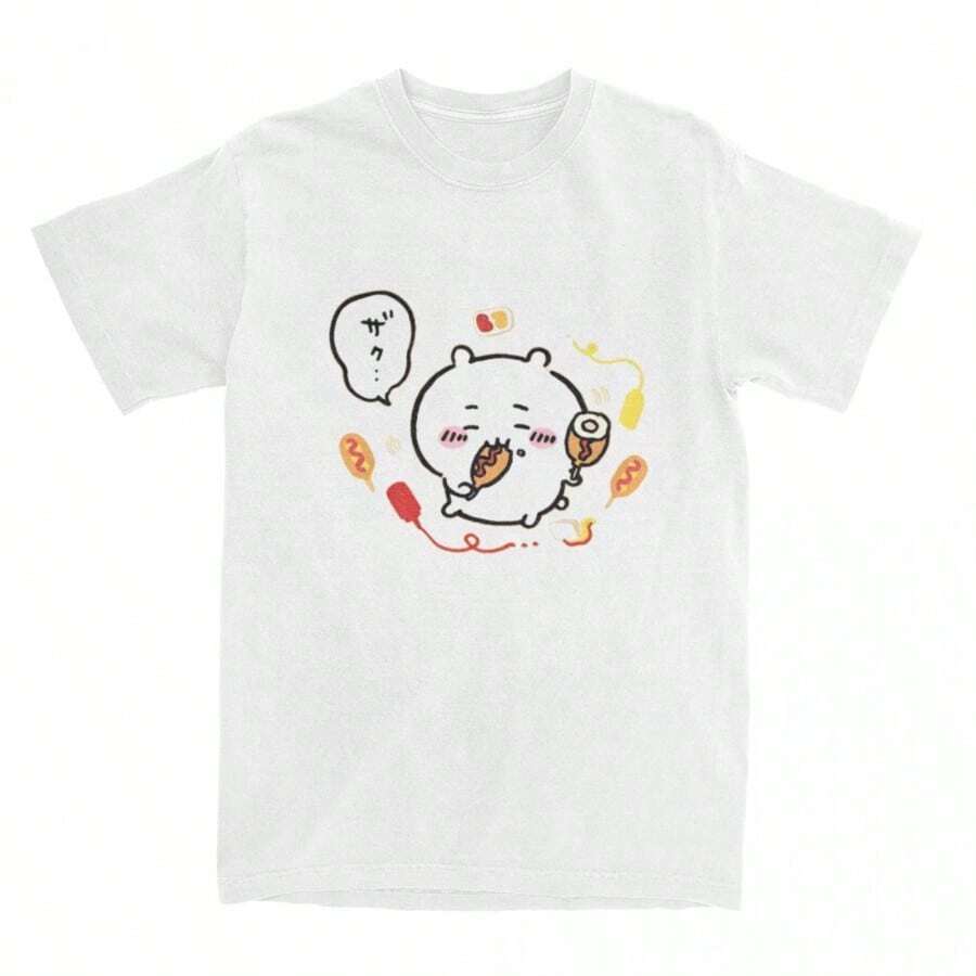 Cool Summer Anime Chiikawas T-Shirt Japan Mniniso Harajuku T-Shirts Short-Sleeve Y2K Fun Tops Summer Cotton Crewneck Oversized Tees - 白色 - 查看 1