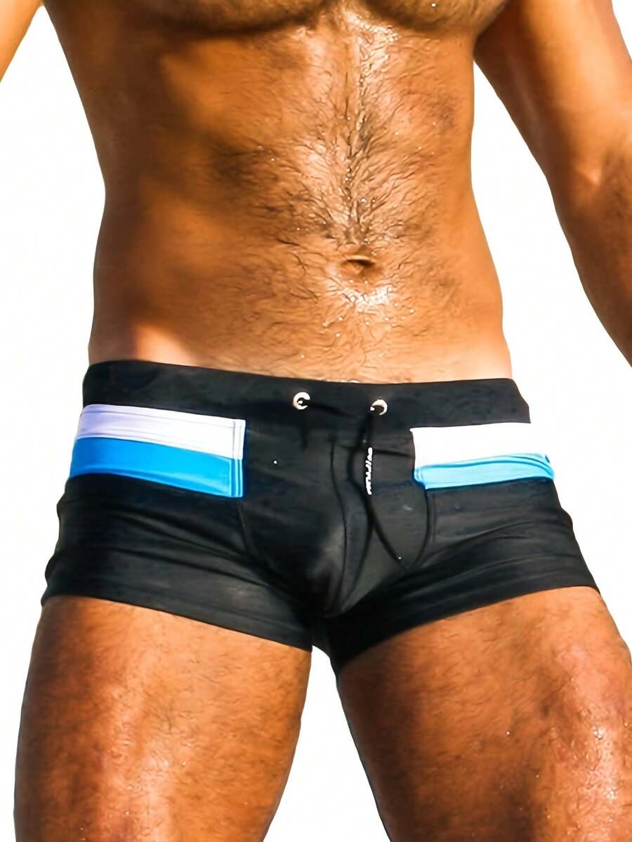 Taddlee Sexy Swimwear Men's Swimsuits Swim Boxer Briefs Square Cut Bathing Suits - màu đen - Xem 1