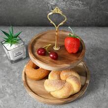 2-Tier Wooden Dessert Stand, Cake Stand, Snack Stand, 2-Tier Wooden Tray, Round Cake & Fruit Platter, Suitable For Birthday, Wedding And Home Gathering, For Cupcakes And Pastries, Easy To Carry And Store