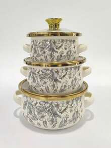 3个12-16厘米加厚金边3件珐琅迷你双耳珐琅拉面碗、锅、砂锅，适用于燃气/电磁炉，适用于婴儿、成人、儿童食品锅、汤锅、海鲜锅、拉面锅圣诞礼物；圣诞礼物万圣节礼物返校礼物、教师节礼物 - 彩色 - 查看 7