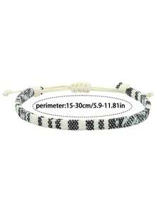 2 件手工编织波西米亚冲浪手链，防水沙滩手链可调节，适合男孩，黑色和白色 - 黑與白 - 查看 4