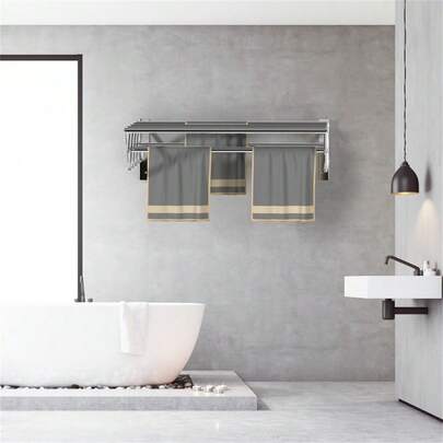 1 pieza Barra para toallas de acero inoxidable montada en la pared, gancho resistente, estante de almacenamiento para baño, toallero telescópico plegable, accesorios de baño, herramientas de baño