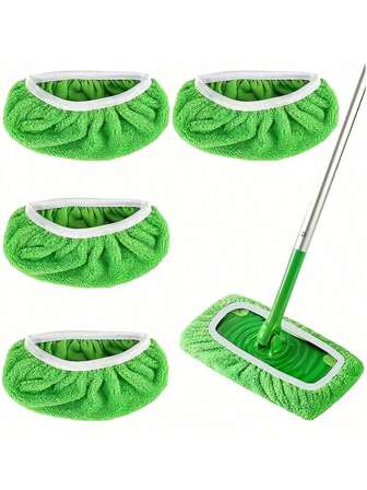 4pcs Elastic Band Flat Floor Mop Cloths - Super Absorbent, Washable, , Easy To Clean, Soft, And Dust Removal Mop Head Refills - Ideal For Cleaning Supplies And Home Maintenance