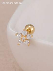 1 pieza de pendiente de aro mini de flor de circonia en acero inoxidable chapado en oro de 18K para mujer, joyería de piercing en hélix y cartílago