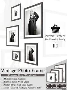 1pc Vintage Photo Frames With Charcoal Grey Wood Grain For Wall, 30x40/30x30/20x25/20x20/13x18cm, Industrial Style/Business Style/Retro Style/Black And White Style Collage Gallery Picture Frame, Nine-Grid Photo Frame Wall, Material, Widen Strips And Easy Buckle, Time-Honored Nostalgic Narrative Gift For Friends / Family