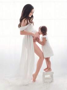 Robe de soirée pour séance photo de maternité, épaules dénudées, longueur jusqu'aux pieds