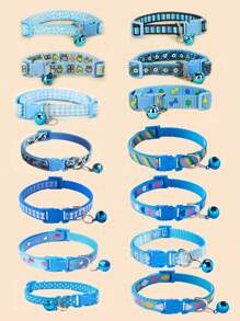 5pcs Random Pattern Dog And Cat Collar With Bell, Cute Cartoon Decorative Collar