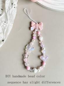 1pc New Colorful Handmade Bow Lanyard Random Color, Pink Heart, Phone Hanging Strap