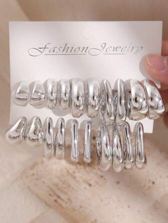 2/10/20pcs Asymmetrical Shape Earring Set, Lightweight CCB Material, C-Shaped & Teardrop Design, A Complete Daily Accessory Set For Women