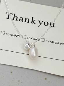 S925 Sterling Silver Necklace Faux Pearl NecklaceChain Necklace For Women Jewelry Gift Fine Necklace Silver Necklace Fashionable Women Pendant Necklaces Silver Fine Chain Necklaces - Necklace - View 5