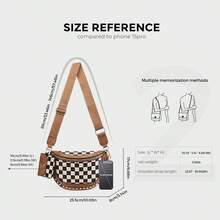 Women's Punk Style Studded Decor Bum Bag, Fashion Colorblock Checked Pattern Crossbody Bag For Daily Used, Casual Versatile High-Quality Daily Commuting Bag - màu nâu - Xem 5