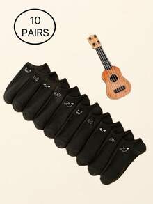 5 Pairs Women's Lightweight Cute Cartoon Pattern Breathable Invisible Ankle Socks, Summer - White - View 12