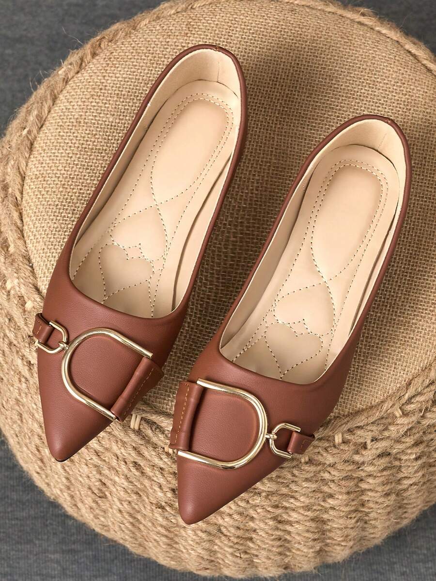 WHDXY 1 Pair Women Soft Pointed Toe Flats, Versatile Office Work Shoes, Ballet Ballerina Slip-On Loafers, Commuting Casual Flat Shoes - Brown - View 1