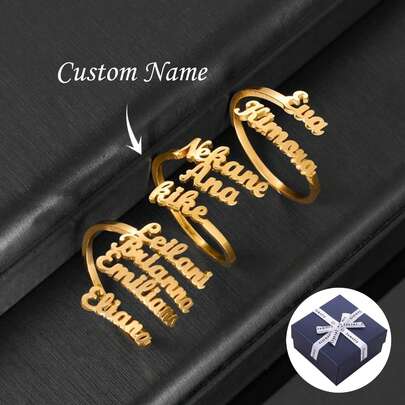Customized Couple Rings, Family Rings, Personalized Jewelry, Stainless Steel Material, Adjustable Size, Christmas Gift