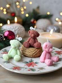 1 pièce Bougie parfumée en forme de nounours ours en peluche avec un cœur de rose. Objet décoratif fait main pour la chambre. Cadeau idéal pour les filles, parfums romantiques pour mariage/fête.