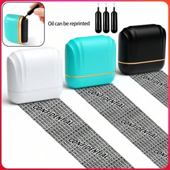 Wide-Format Seashell Big Size Privacy Roller Stamp, Confidentiality Address Blocking & Privacy Protection, Includes 3 Replacement Ink Refills,Back To School,School Supplies