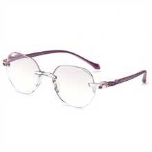 1 件优雅几何设计无框老花镜，带水钻装饰 - 轻质镜片，适合远视，+1.0 至 +4.0